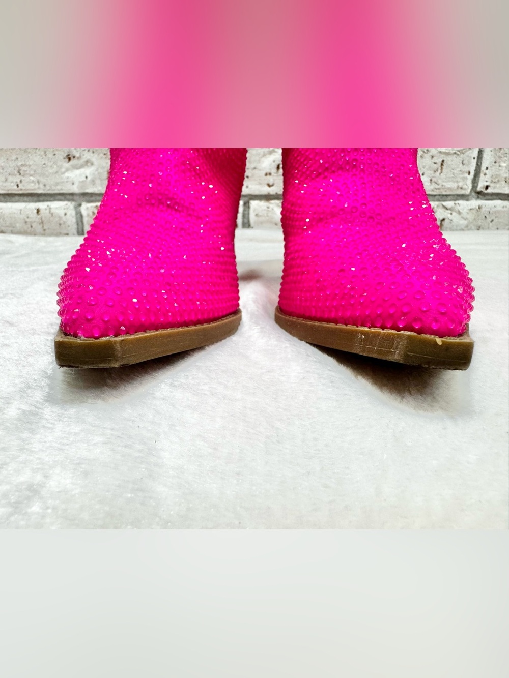 Cathy Din Dolly Neon Hot Pink Rhinestone Cowgirl Glam Ankle Booties Size 7 - Picture 7 of 16